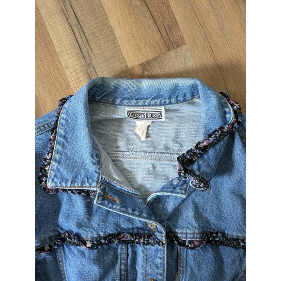 Vtg Concepts Denim Jacket Women's L 80s 90s Romantic Ruffle Trim Crop Western - Picture 8 of 8